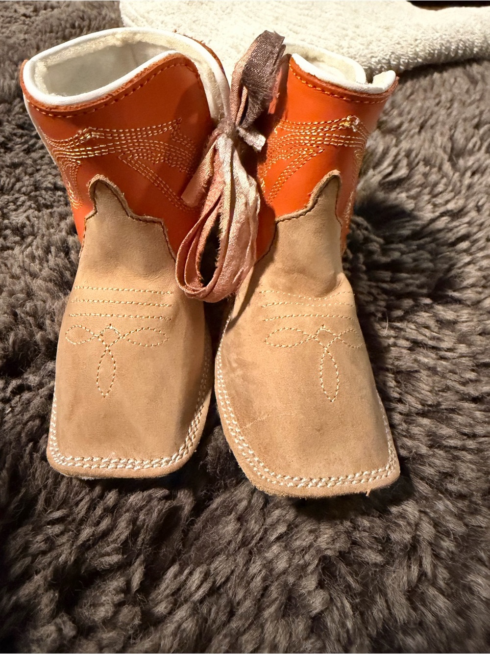 Anderson Bean Kids Tan and Orange Western Booties